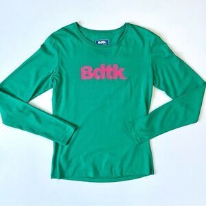 Bdtk. Green Pink Long Sleeve Graphic Logo Tee Small